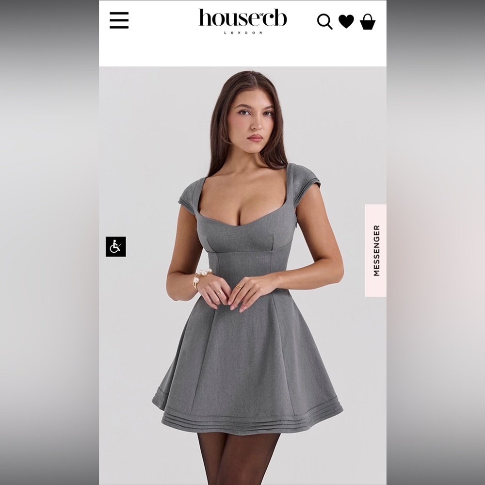 House of CB FRENCH GREY FITTED MINI DRESS WITH VOLUMINOUS SKIRT